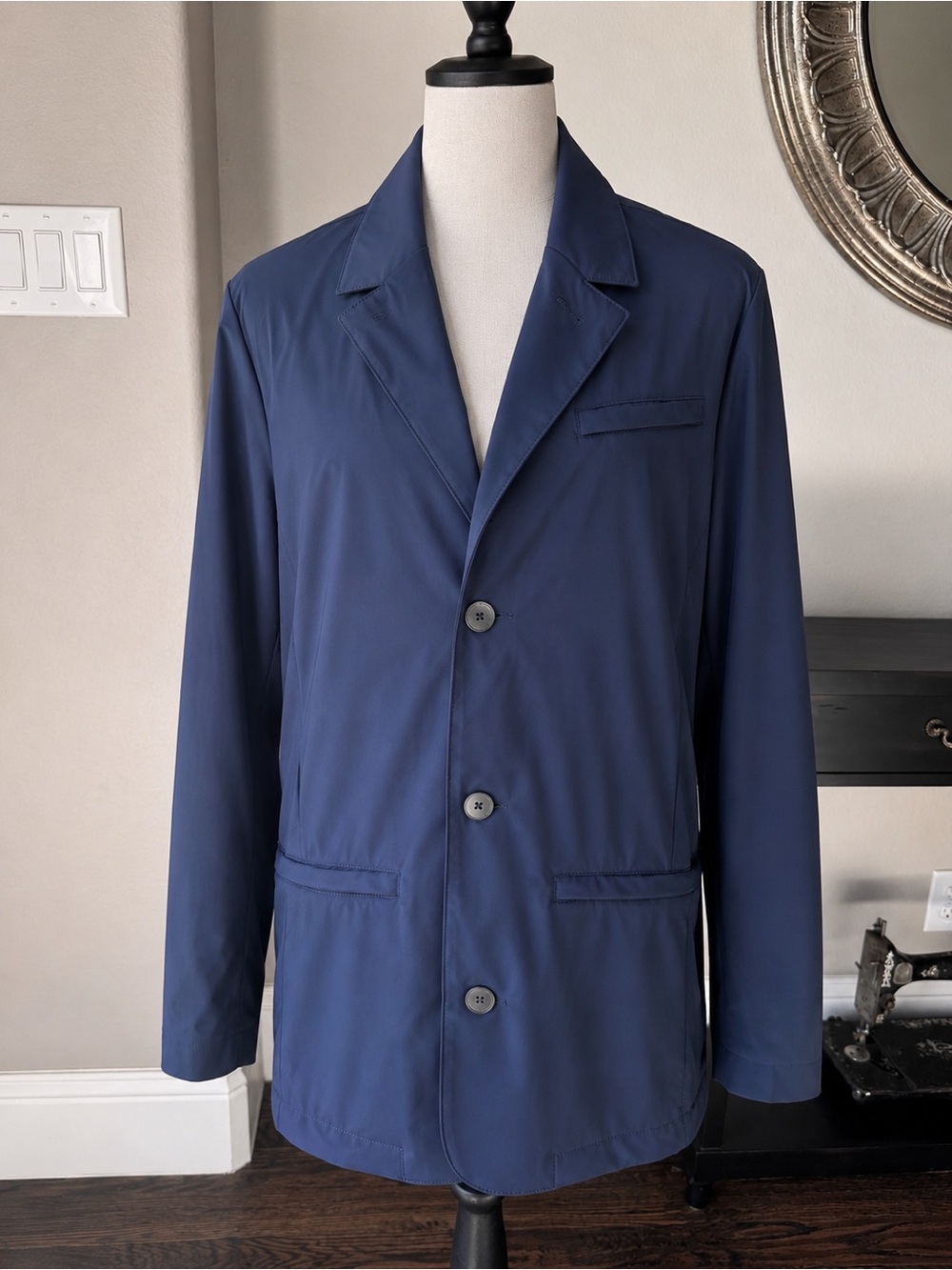 QOR Performance Blazer Jacket Men’s Navy Blue Stretch Travel Tech Medium